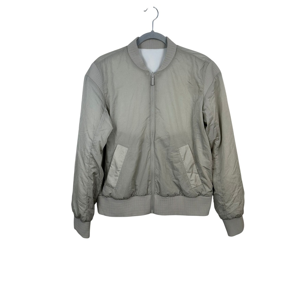 Lululemon Reversible Bomber Jacket Women Large Sage Grey White Excellent LW4CGQS